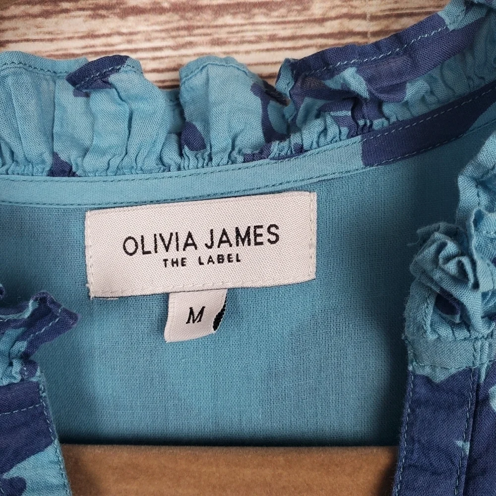 Olivis James The Label Medium "Delia" Night Shadow Blue Ruffle Midi Dress #119 - Picture 8 of 12